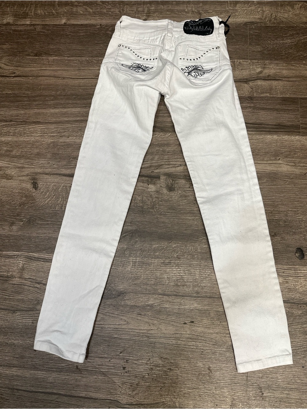 Virtual Sensuality VS Jeans White Colombian Stretch Rhinestone Jeans Size 4 - Picture 5 of 9
